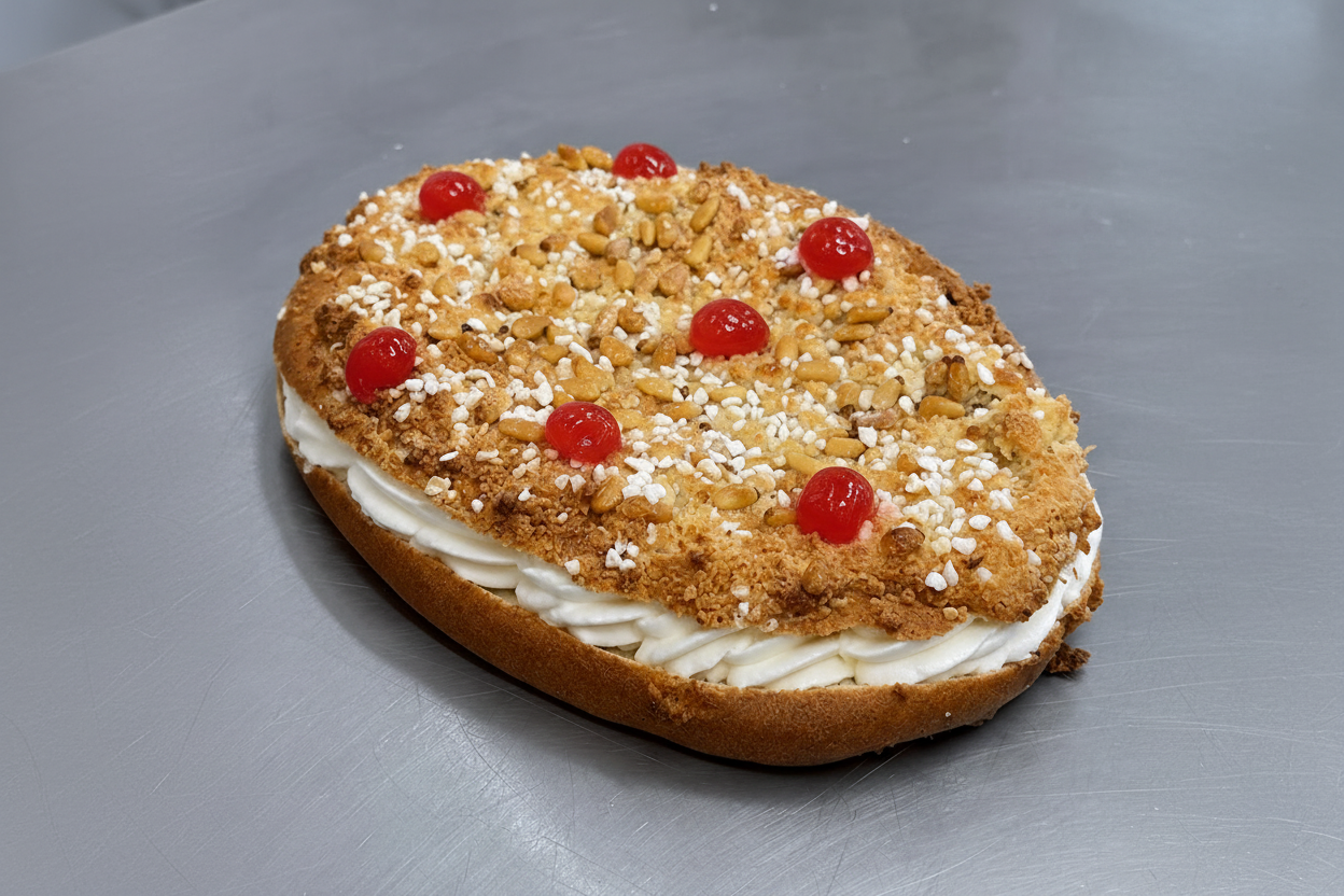 COCA DE CEREZAS Y PIÑONES